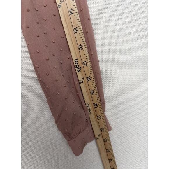 APEACH Women’s Top Blouse Sz Small Mauve Textured Lace Trim Long Sleeve Peasant - Picture 10 of 14